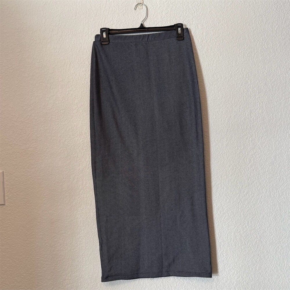 Womens Skirt Size M Faux Denim Jegging Pencil Midi Pull-On Stretch Navy Blue